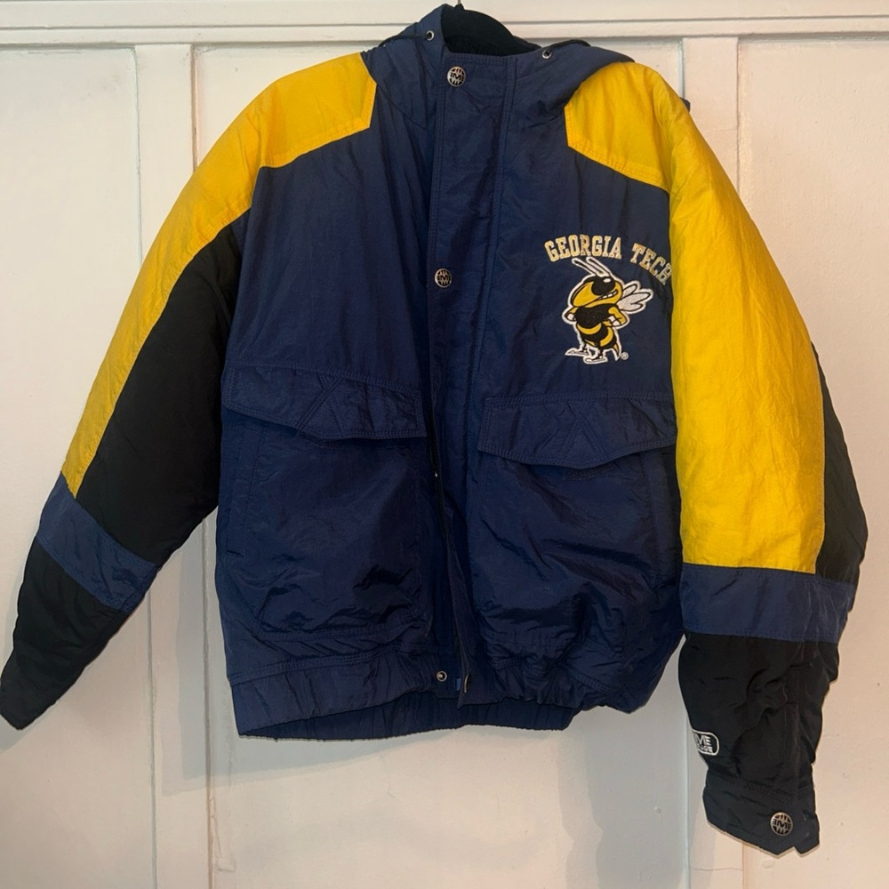 Vintage Mirage Puffer Jacket Hooded Georgia Tech NavyBlue/Black/Yellow Medium